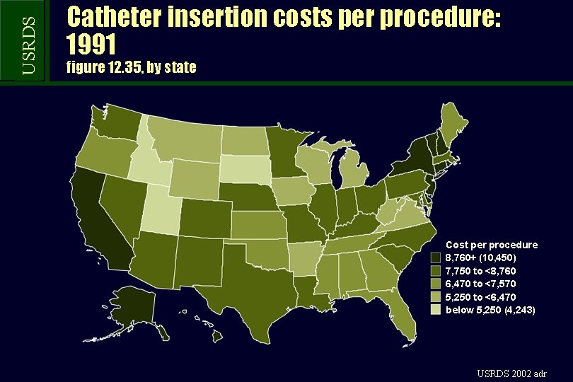 USRDS Catheter insertion costs per procedure: 1991 figure 12. 35, by state Cost per