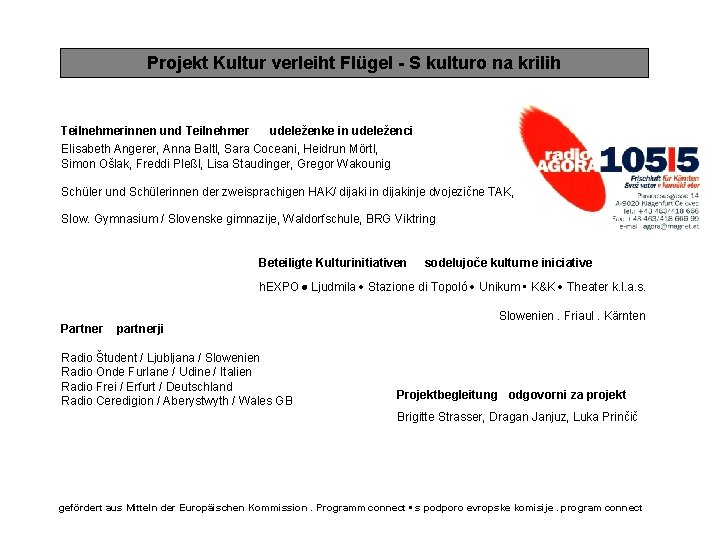 Projekt Kultur verleiht Flügel - S kulturo na krilih Teilnehmerinnen und Teilnehmer udeleženke in