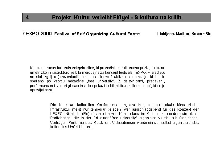 4 Projekt Kultur verleiht Flügel - S kulturo na krilih h. EXPO 2000 Festival