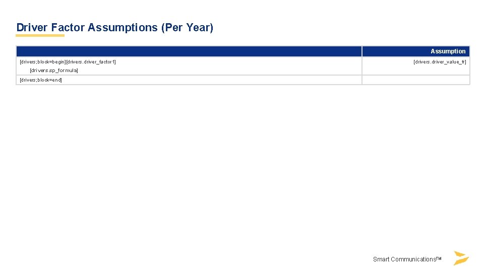 Driver Factor Assumptions (Per Year) Assumption [drivers; block=begin][drivers. driver_factor 1] [drivers. driver_value_fr] [drivers. sp_formula]