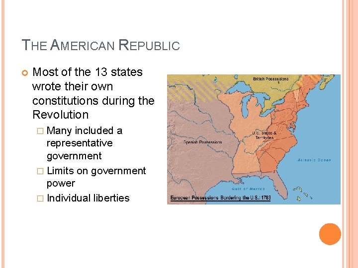 THE AMERICAN REPUBLIC Most of the 13 states wrote their own constitutions during the