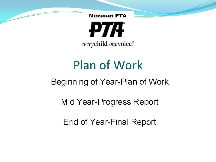 Plan of Work Beginning of Year-Plan of Work Mid Year-Progress Report End of Year-Final