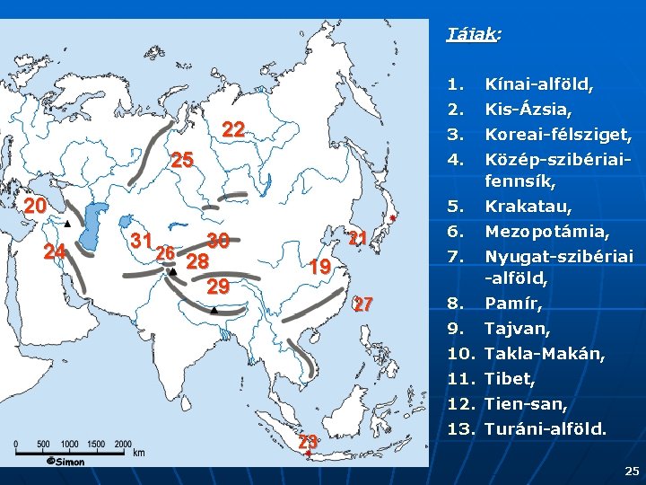 Tájak: 22 25 20 24 31 30 26 28 29 21 19 27 1.