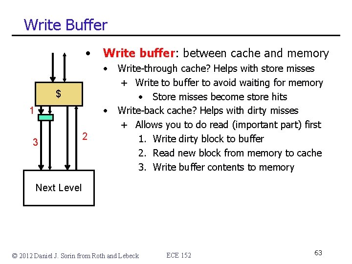 Write Buffer • Write buffer: between cache and memory • $ • 1 3