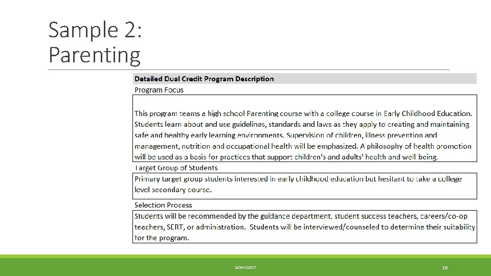 Sample 2: Parenting SCWI/IJECT 10 