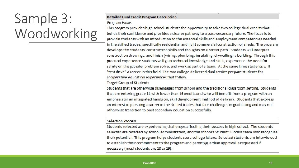 Sample 3: Woodworking SCWI/IJECT 18 