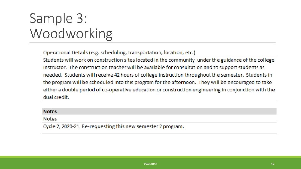 Sample 3: Woodworking SCWI/IJECT 19 