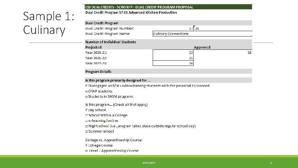 Sample 1: Culinary SCWI/IJECT 2 