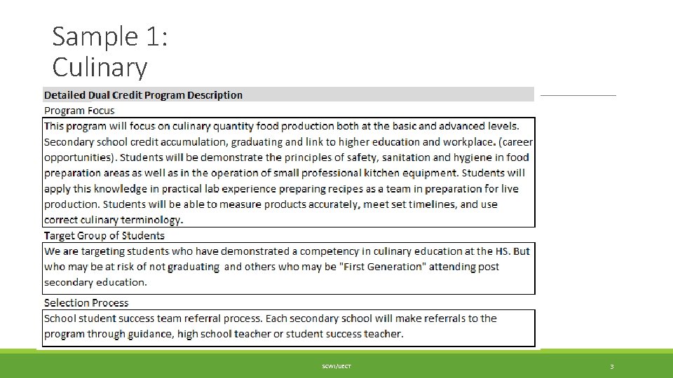 Sample 1: Culinary SCWI/IJECT 3 