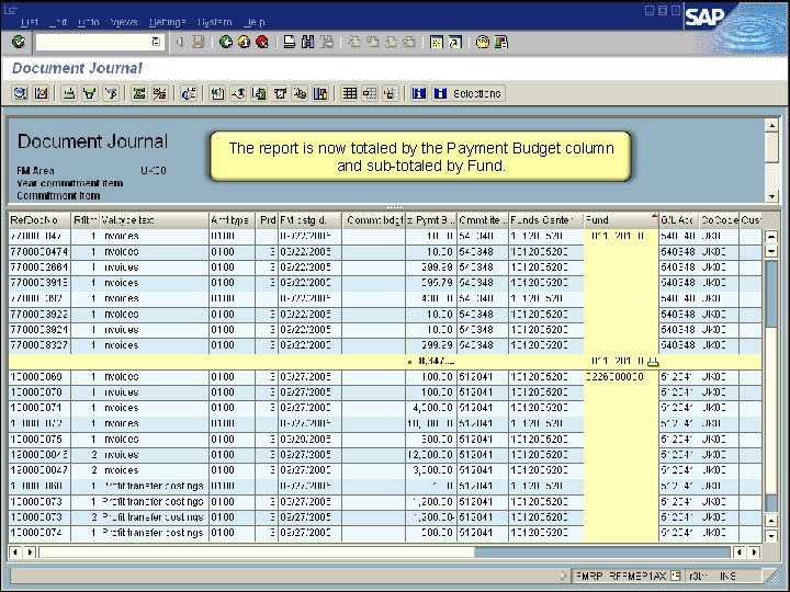 The report is now totaled by the Payment Budget column and sub-totaled by Fund.