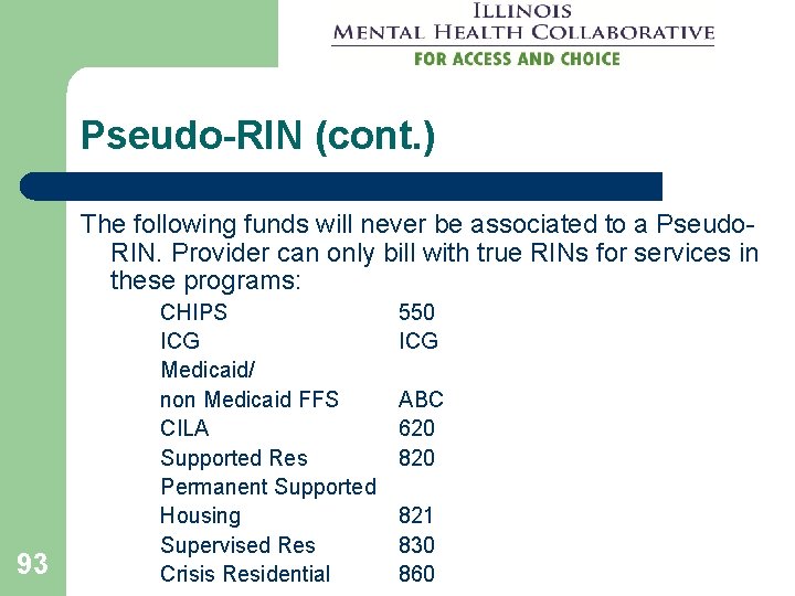 Pseudo-RIN (cont. ) The following funds will never be associated to a Pseudo. RIN.