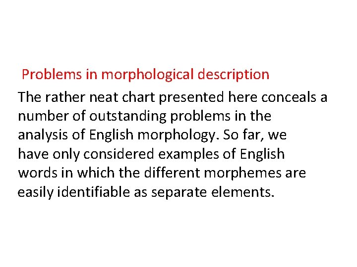 Problems in morphological description The rather neat chart presented here conceals a number of