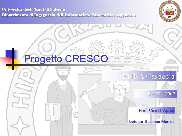 Università degli Studi di Salerno Dipartimento di Ingegneria dell’Informazione Matematica Applicata Progetto CRESCO ENEA