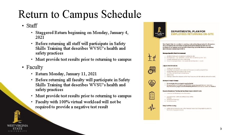 Return to Campus Schedule • Staff • Staggered Return beginning on Monday, January 4, Return to Campus Schedule • Staff • Staggered Return beginning on Monday, January 4,
