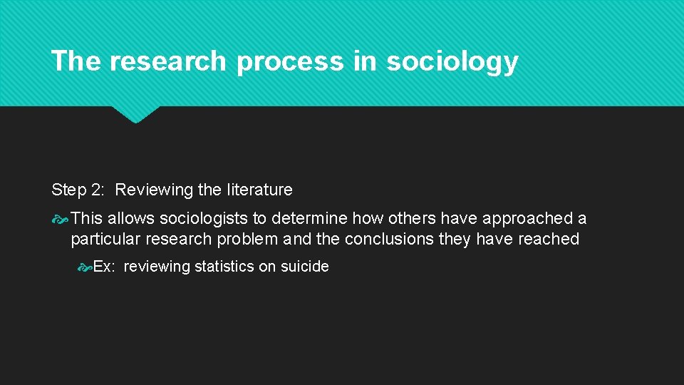 The research process in sociology Step 2: Reviewing the literature This allows sociologists to