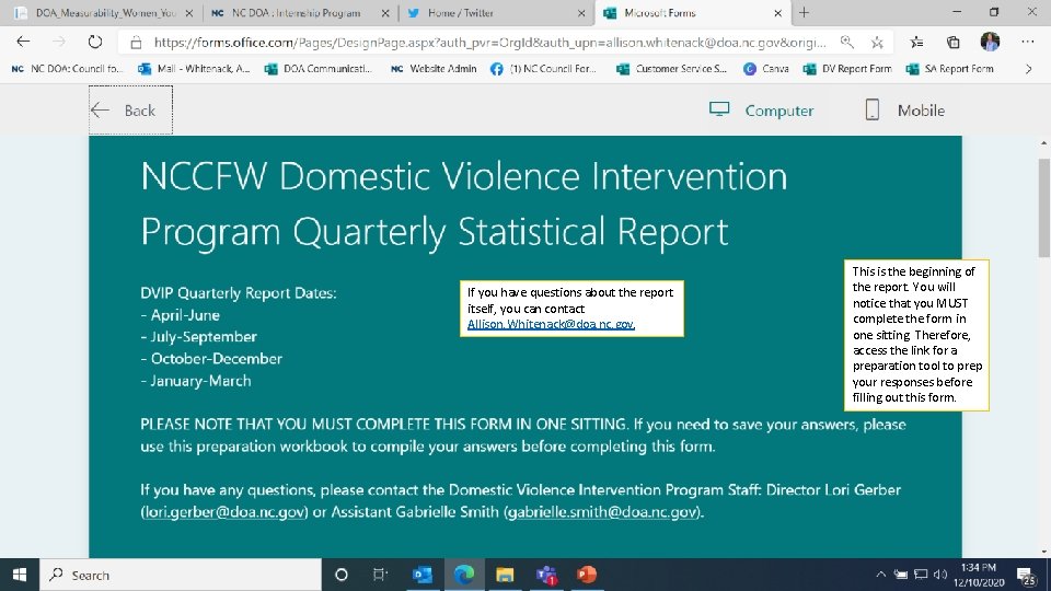 If you have questions about the report itself, you can contact Allison. Whitenack@doa. nc.