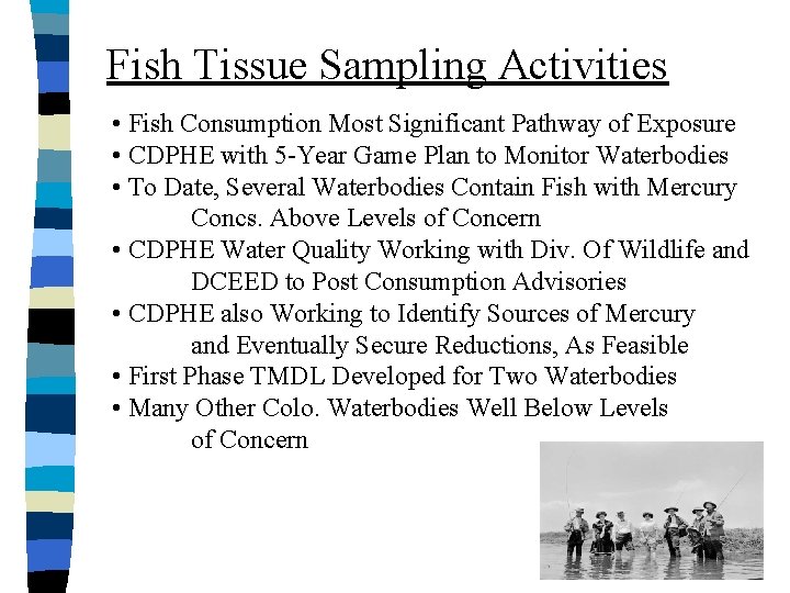 Fish Tissue Sampling Activities • Fish Consumption Most Significant Pathway of Exposure • CDPHE