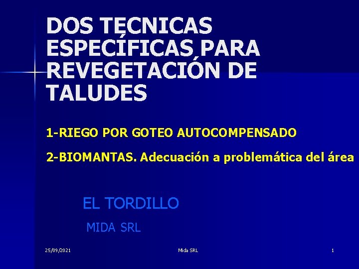 DOS TECNICAS ESPECÍFICAS PARA REVEGETACIÓN DE TALUDES 1 -RIEGO POR GOTEO AUTOCOMPENSADO 2 -BIOMANTAS.