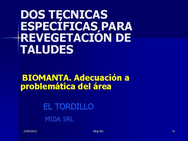 DOS TECNICAS ESPECÍFICAS PARA REVEGETACIÓN DE TALUDES BIOMANTA. Adecuación a problemática del área EL