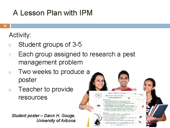 A Lesson Plan with IPM 30 Activity: 6. Student groups of 3 -5 7.