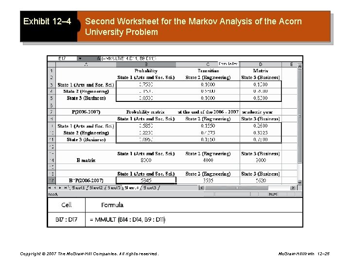 Exhibit 12– 4 Second Worksheet for the Markov Analysis of the Acorn University Problem