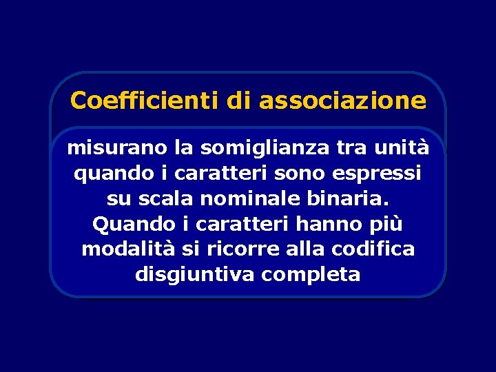 Coefficienti di associazione misurano la somiglianza tra unità quando i caratteri sono espressi su