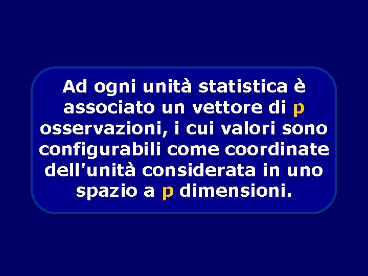 Ad ogni unità statistica è associato un vettore di p osservazioni, i cui valori