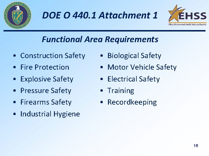 DOE O 440. 1 Attachment 1 Functional Area Requirements • • • Construction Safety