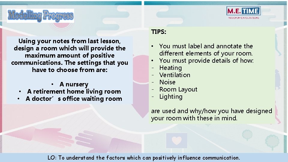 TIPS: Using your notes from last lesson, design a room which will provide the