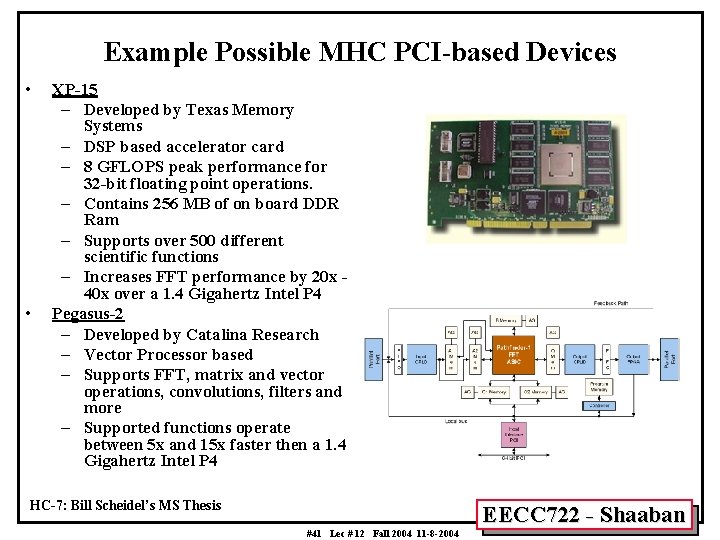 Example Possible MHC PCI-based Devices • • XP-15 – Developed by Texas Memory Systems