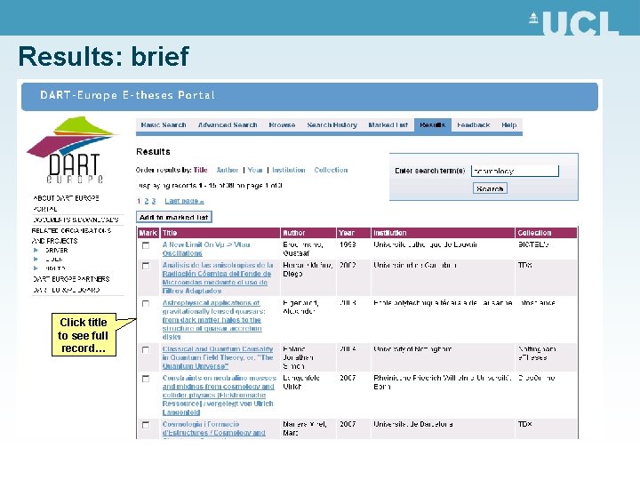 Results: brief Click title to see full record… 