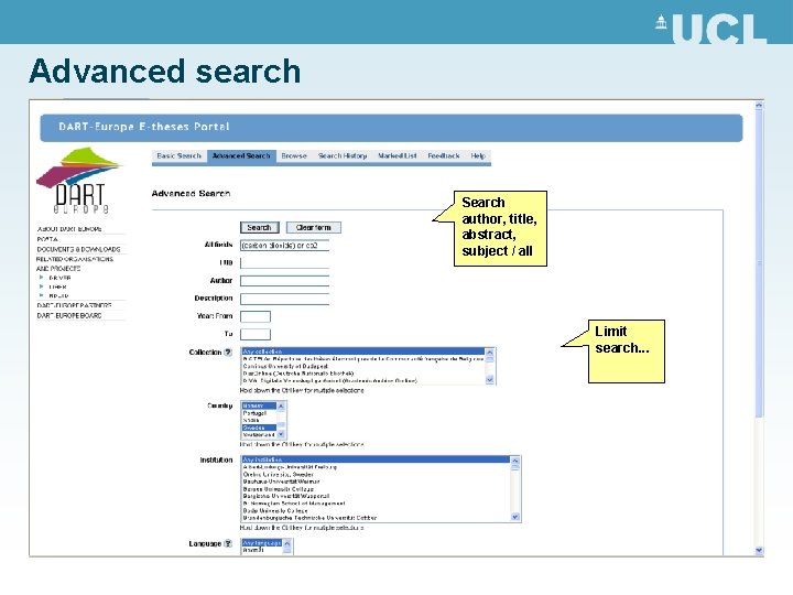 Advanced search Search author, title, abstract, subject / all Limit search. . . 