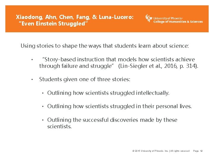 Xiaodong, Ahn, Chen, Fang, & Luna-Lucero: “Even Einstein Struggled” Using stories to shape the