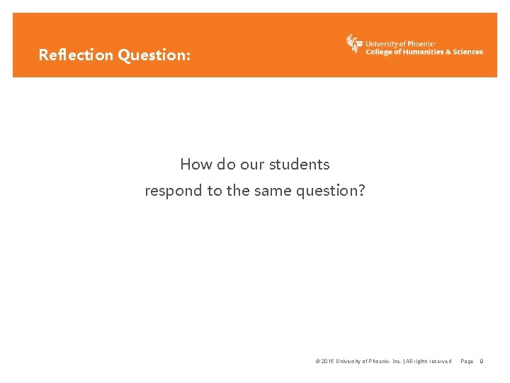 Reflection Question: How do our students respond to the same question? © 2015 University