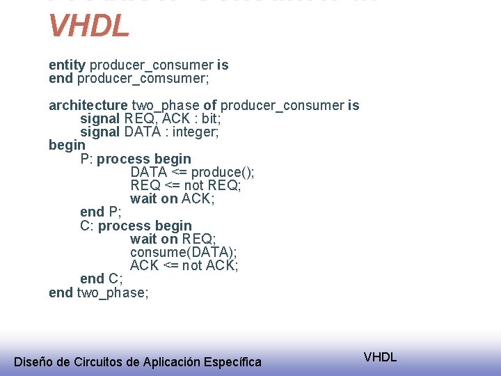 Producer-Consumer in VHDL entity producer_consumer is end producer_comsumer; architecture two_phase of producer_consumer is signal