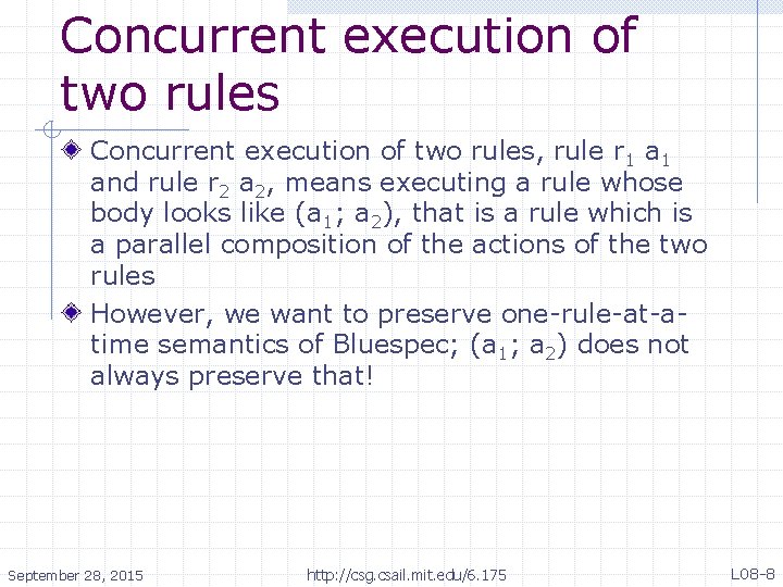 Concurrent execution of two rules, rule r 1 and rule r 2 a 2,