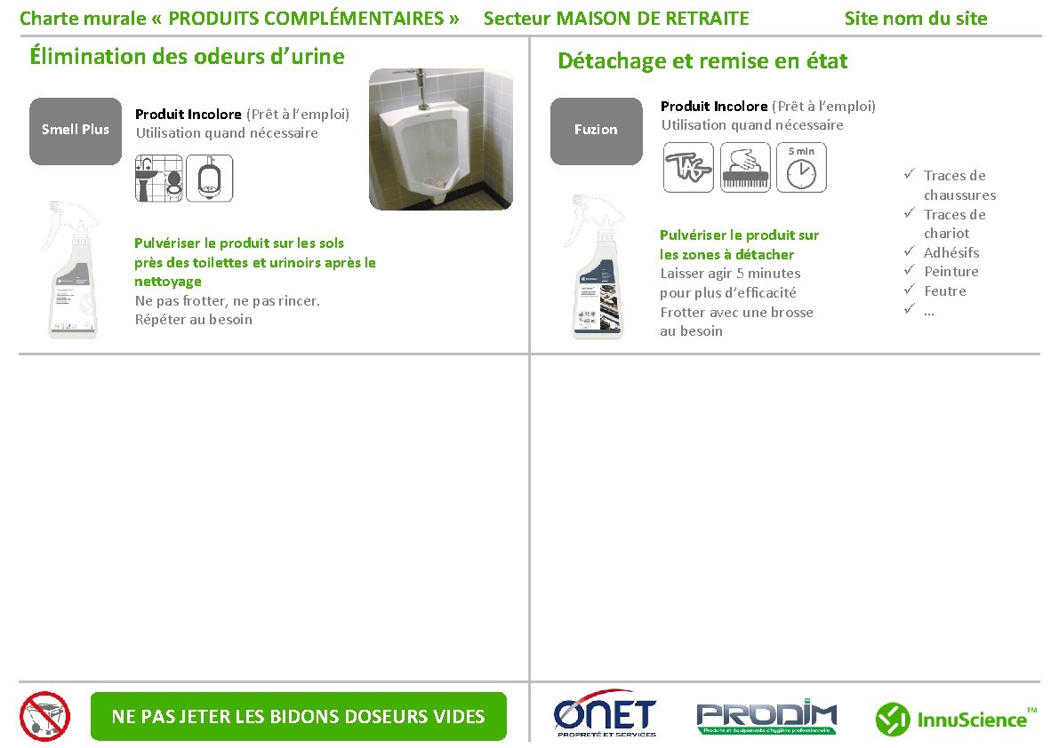 Charte murale « PRODUITS COMPLÉMENTAIRES » Secteur MAISON DE RETRAITE Élimination des odeurs d’urine