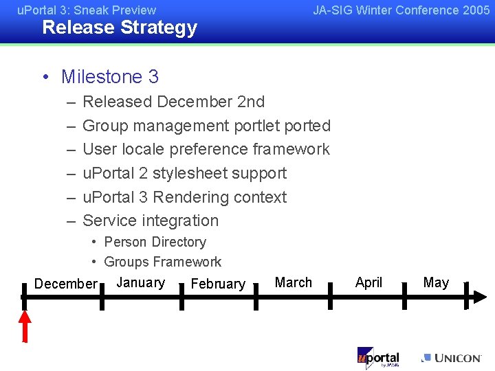 u. Portal 3: Sneak Preview Release Strategy JA-SIG Winter Conference 2005 • Milestone 3