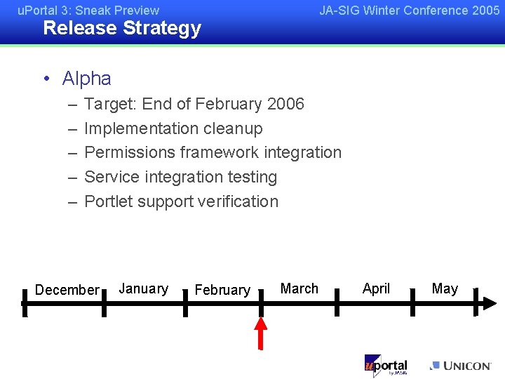 u. Portal 3: Sneak Preview Release Strategy JA-SIG Winter Conference 2005 • Alpha –