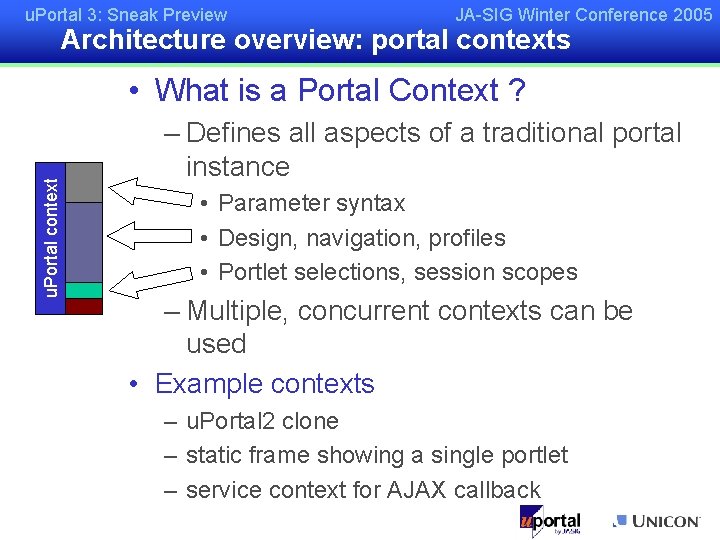 u. Portal 3: Sneak Preview JA-SIG Winter Conference 2005 Architecture overview: portal contexts u. u. Portal 3: Sneak Preview JA-SIG Winter Conference 2005 Architecture overview: portal contexts u.