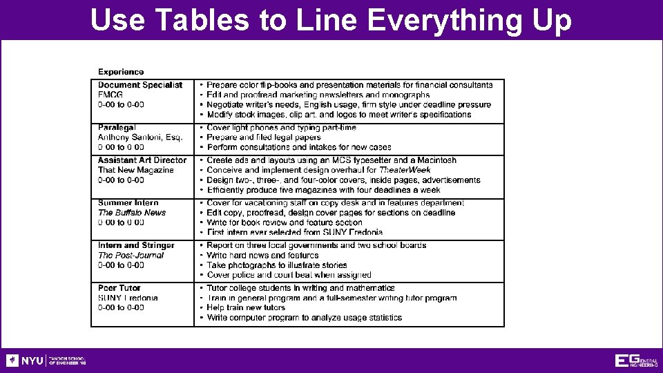 Use Tables to Line Everything Up 