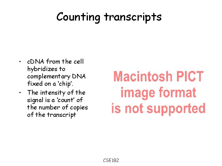 Counting transcripts • c. DNA from the cell hybridizes to complementary DNA fixed on