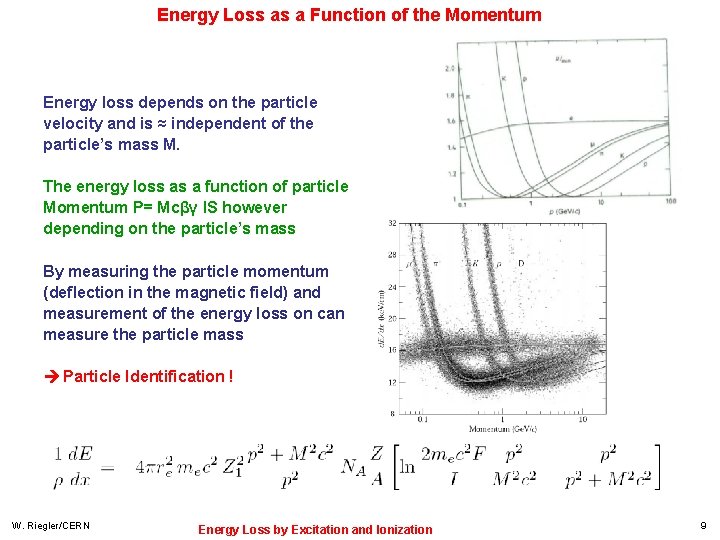 Energy Loss as a Function of the Momentum Energy loss depends on the particle