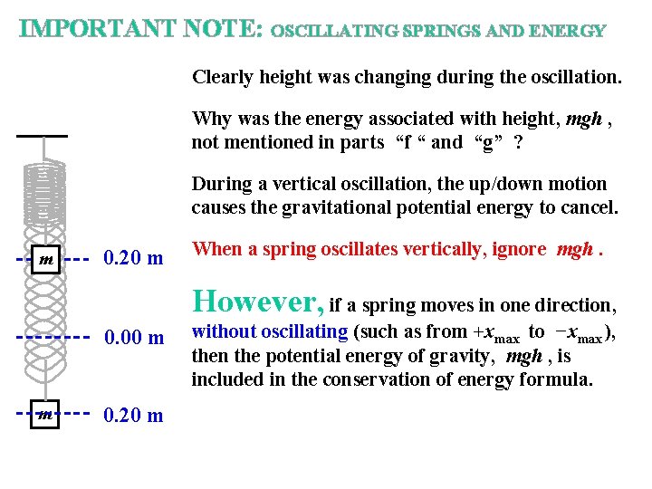 IMPORTANT NOTE: OSCILLATING SPRINGS AND ENERGY Clearly height was changing during the oscillation. Why