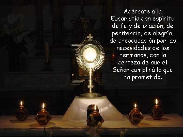 Acércate a la Eucaristía con espíritu de fe y de oración, de penitencia, de
