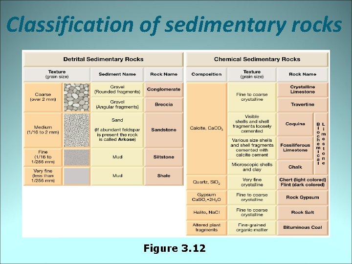 Classification of sedimentary rocks Figure 3. 12 