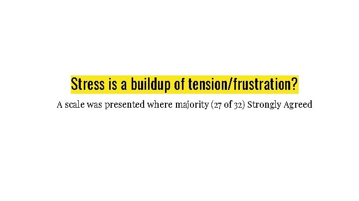 Stress is a buildup of tension/frustration? A scale was presented where majority (27 of