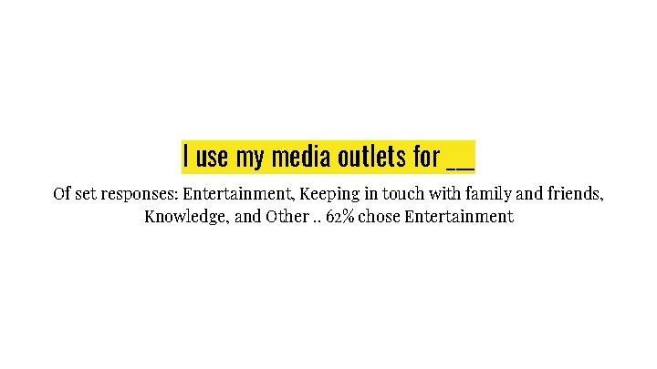 I use my media outlets for ___ Of set responses: Entertainment, Keeping in touch