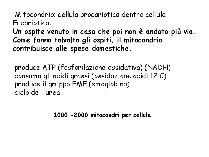 Mitocondrio: cellula procariotica dentro cellula Eucariotica. Un ospite venuto in casa che poi non