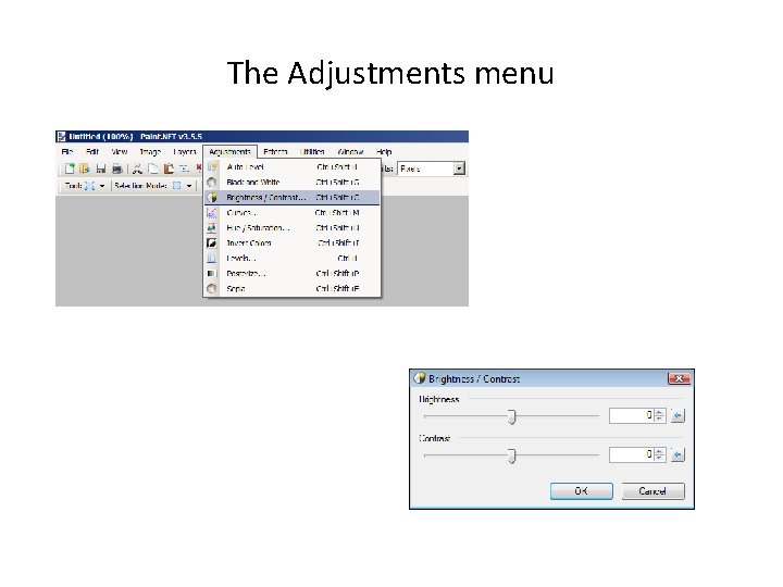 The Adjustments menu 